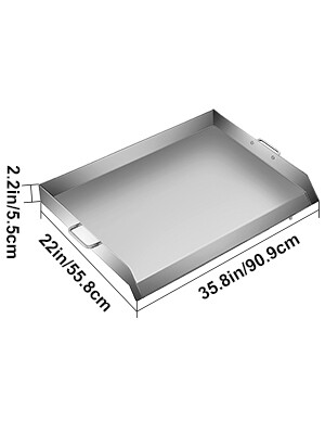 Flat Top Triple Burner Grill – 36 x 22 Inch Stainless Steel Square Grill Plate