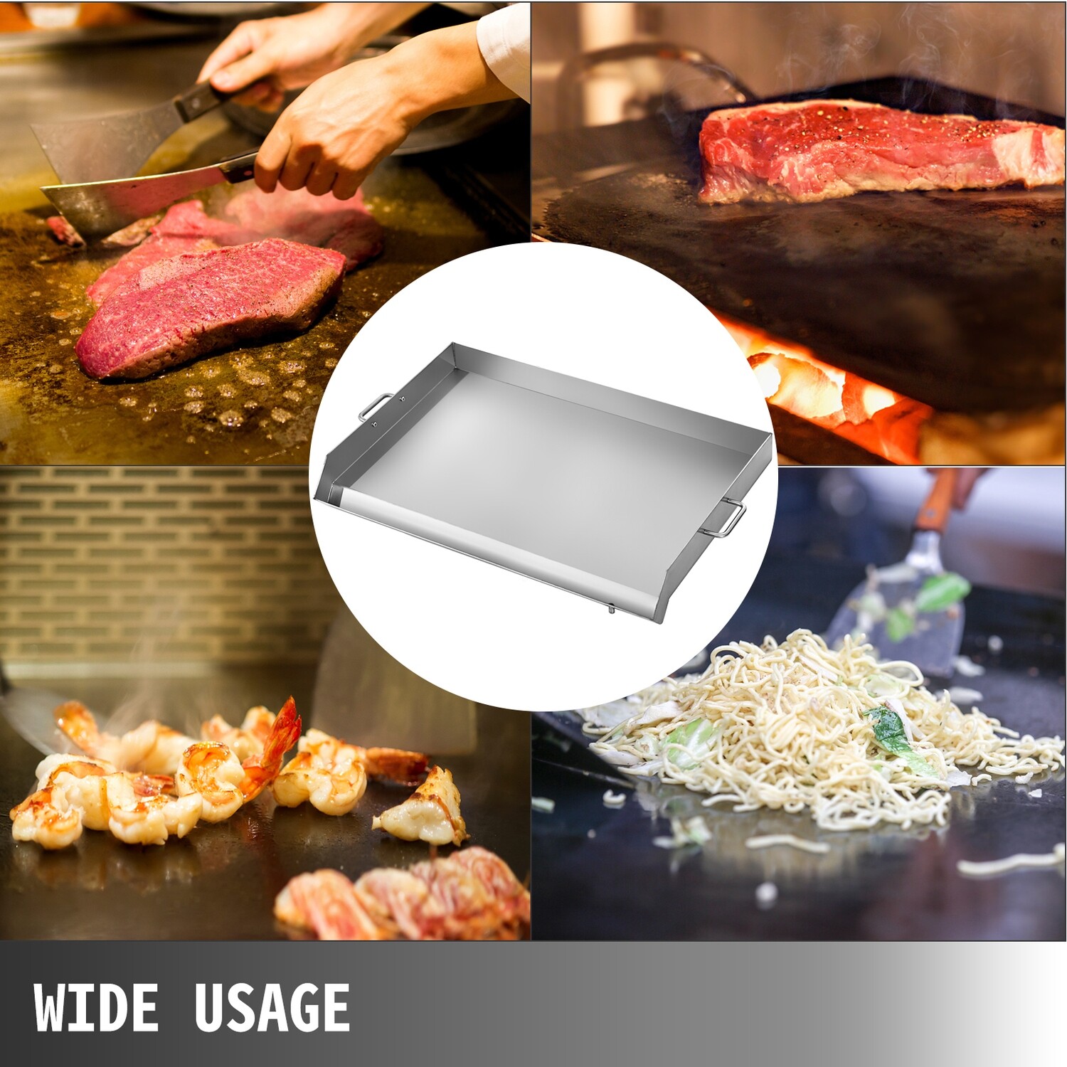 Flat Top Triple Burner Grill – 36 x 22 Inch Stainless Steel Square Grill Plate
