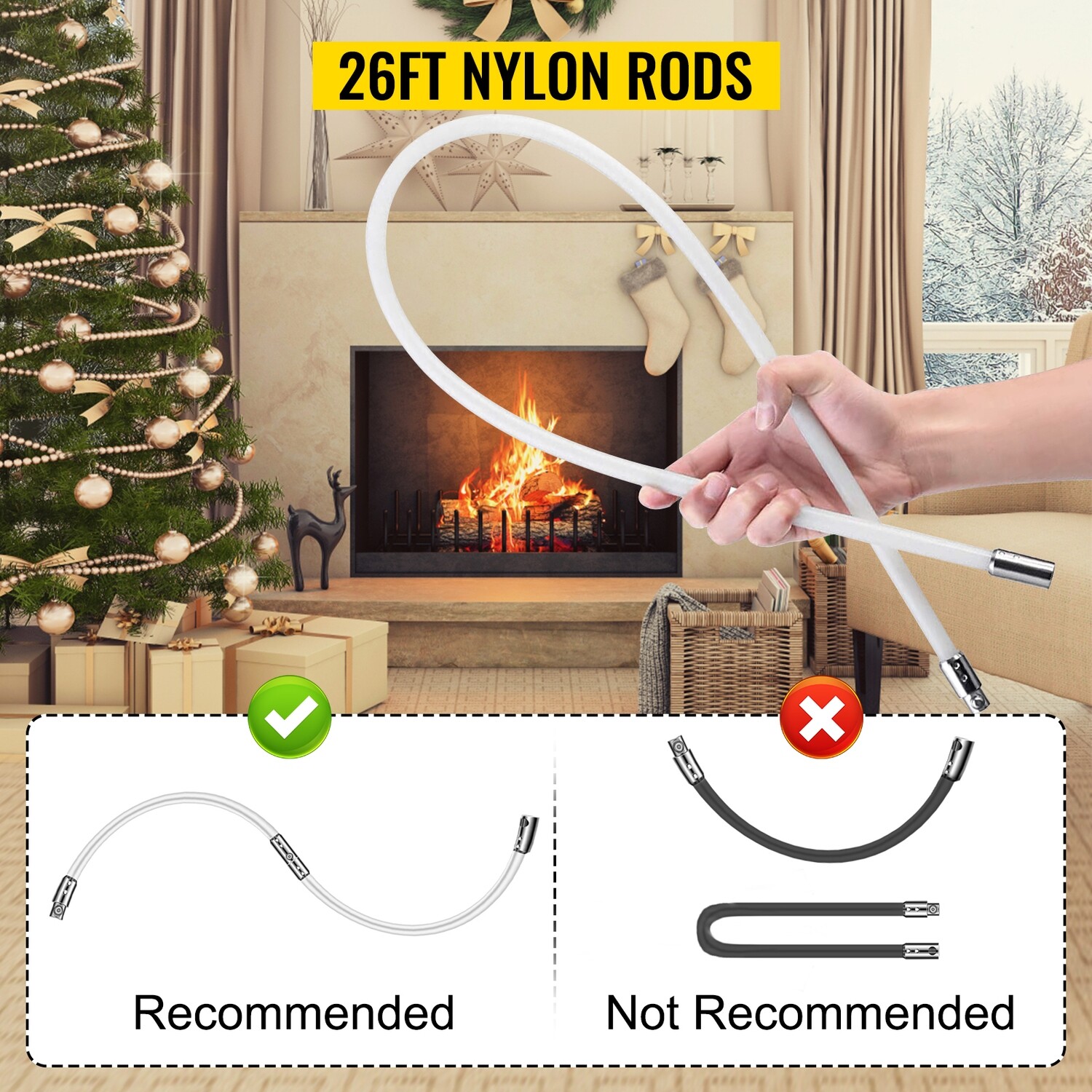 8m Chimney Cleaning Kit, 26-Foot SootEater Chimney Sweep Brush Set for Efficient Cleaning