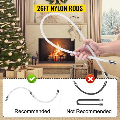 8m Chimney Cleaning Kit, 26-Foot SootEater Chimney Sweep Brush Set for Efficient Cleaning