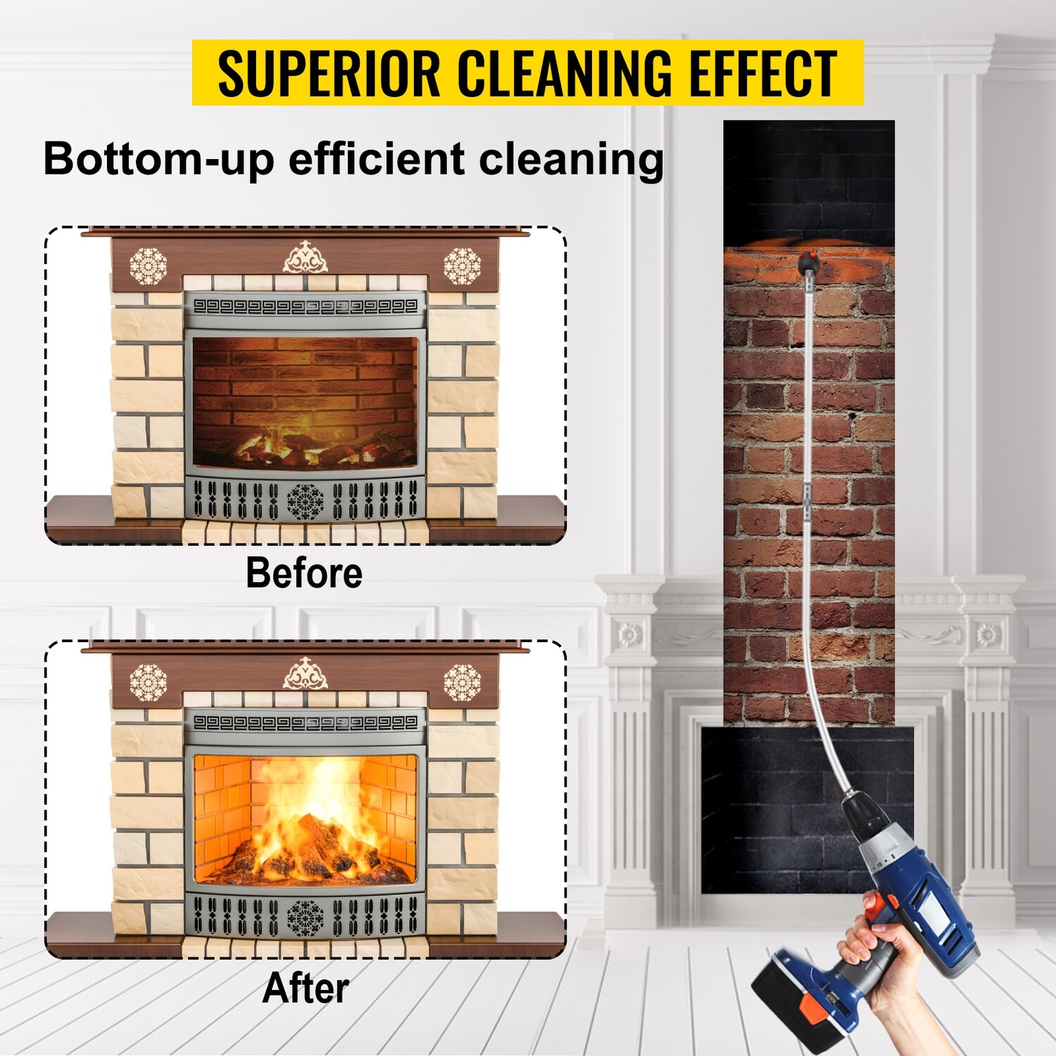 8m Chimney Cleaning Kit, 26-Foot SootEater Chimney Sweep Brush Set for Efficient Cleaning
