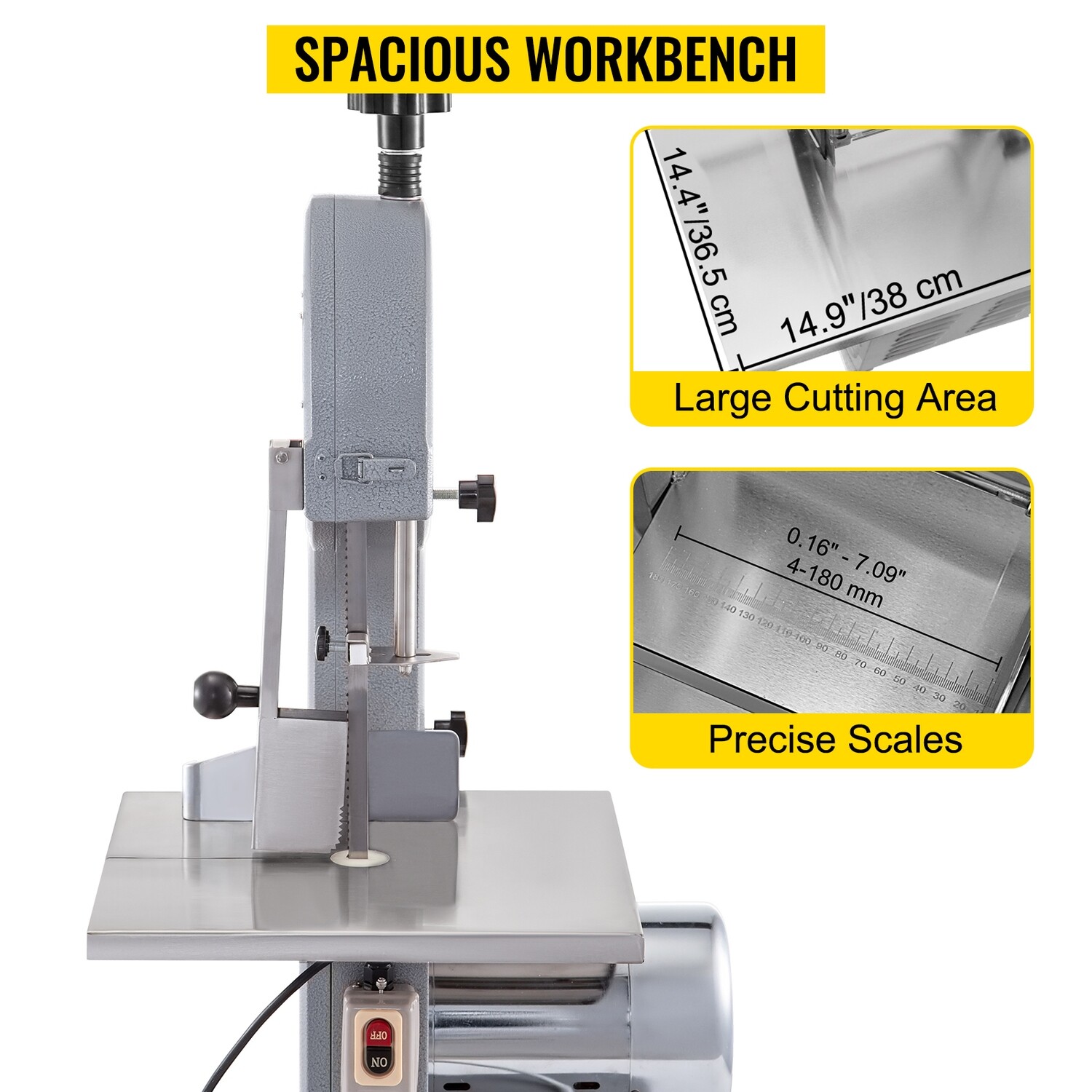 Commercial Stainless Steel Meat &amp; Bone Cutting Machine Workbench – Adjustable Thickness (0-8.3 inches) for Fish, Pork, Beef