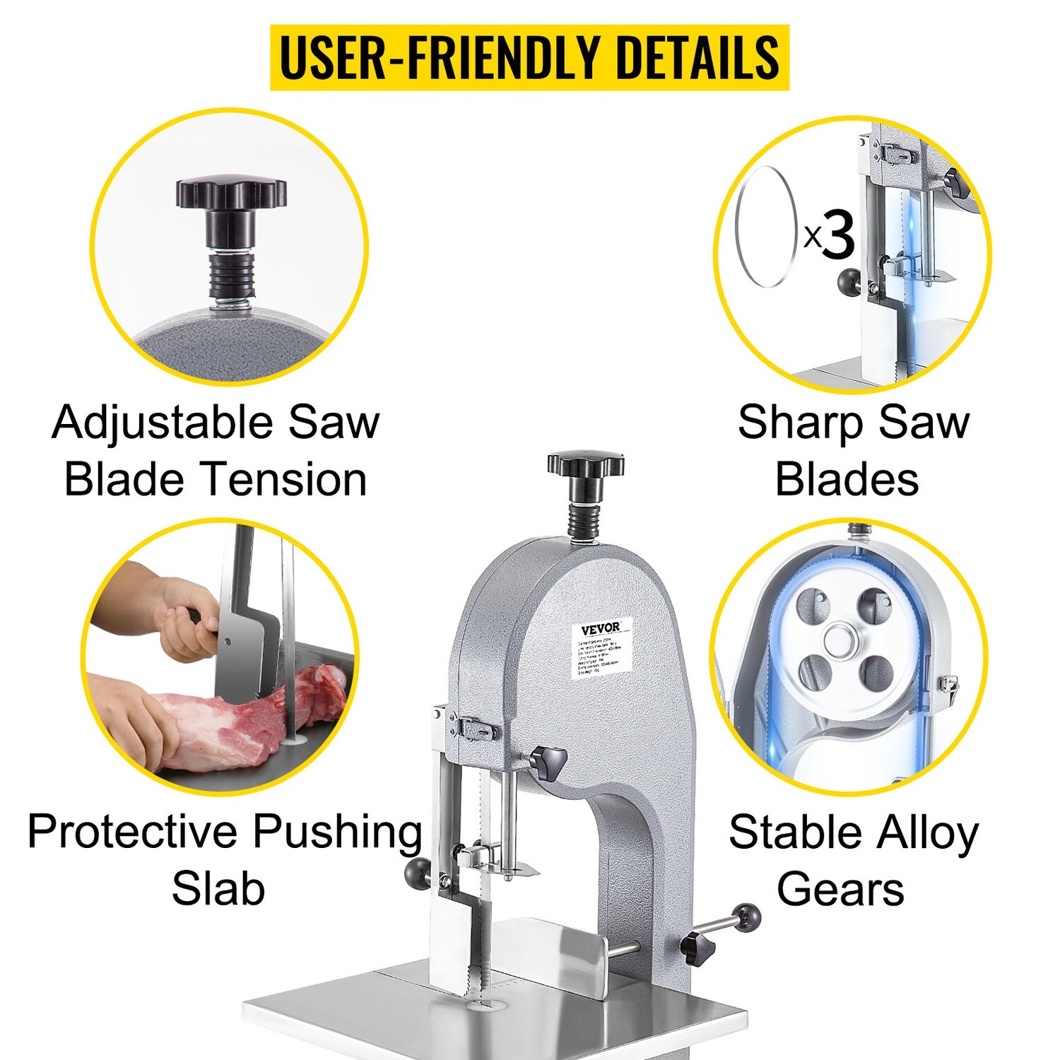 Commercial Stainless Steel Meat &amp; Bone Cutting Machine Workbench – Adjustable Thickness (0-8.3 inches) for Fish, Pork, Beef
