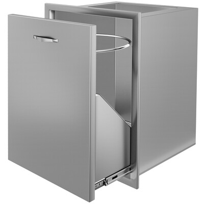 Waterproof Stainless Steel Trash Drawer With Square Cut-Out Lower Sliding Rails &amp; Trash Bag Ring