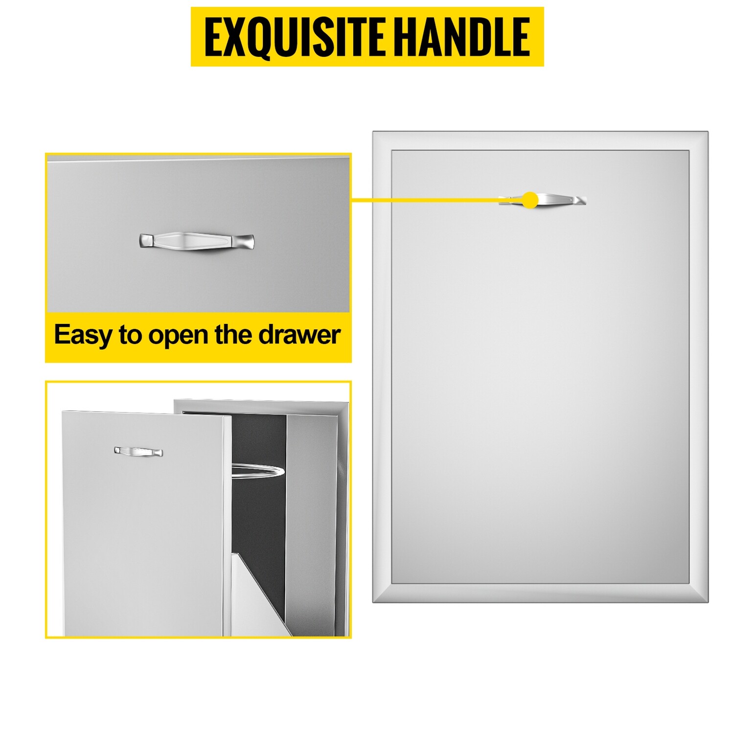 Waterproof Stainless Steel Trash Drawer With Square Cut-Out Lower Sliding Rails &amp; Trash Bag Ring