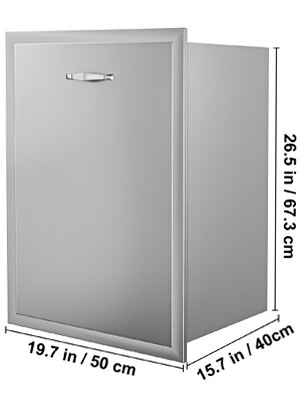 Waterproof Stainless Steel Trash Drawer With Square Cut-Out Lower Sliding Rails &amp; Trash Bag Ring