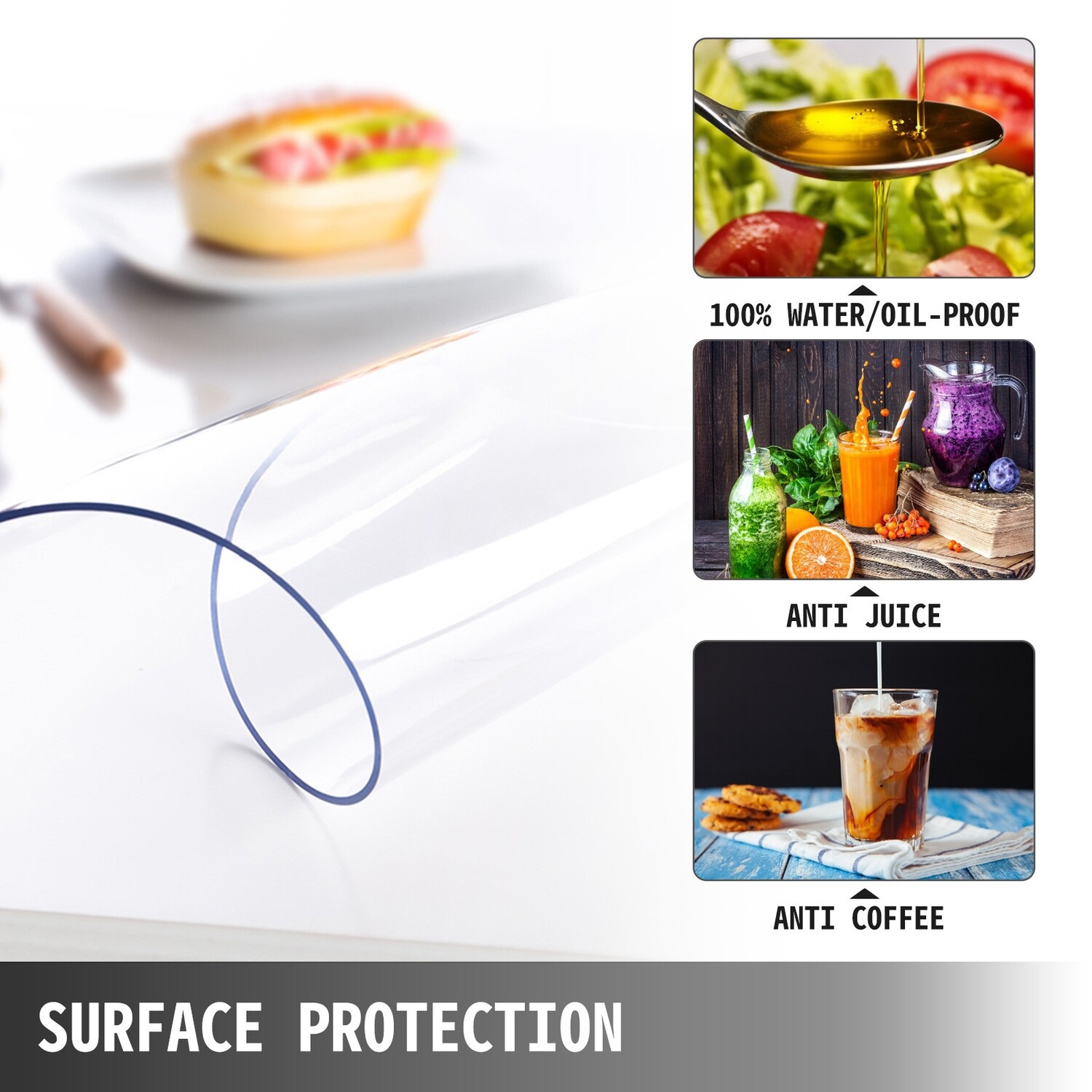 Clear Crystal Coffee Table Cover 1.5mm PVC, 114 x 254 cm, Durable Transparent Protector for Furniture