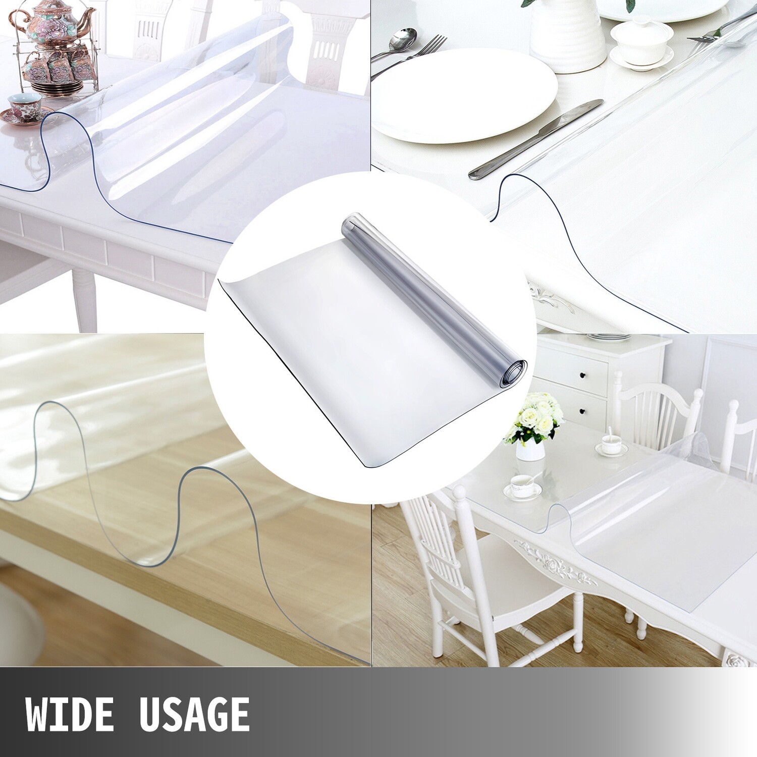 Clear Crystal Coffee Table Cover 1.5mm PVC, 114 x 254 cm, Durable Transparent Protector for Furniture