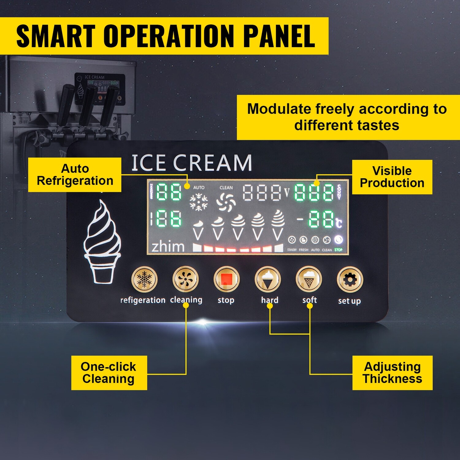 Countertop LCD Panel Commercial 3-Flavor Soft Ice Cream Machine with One-Click Cleaning