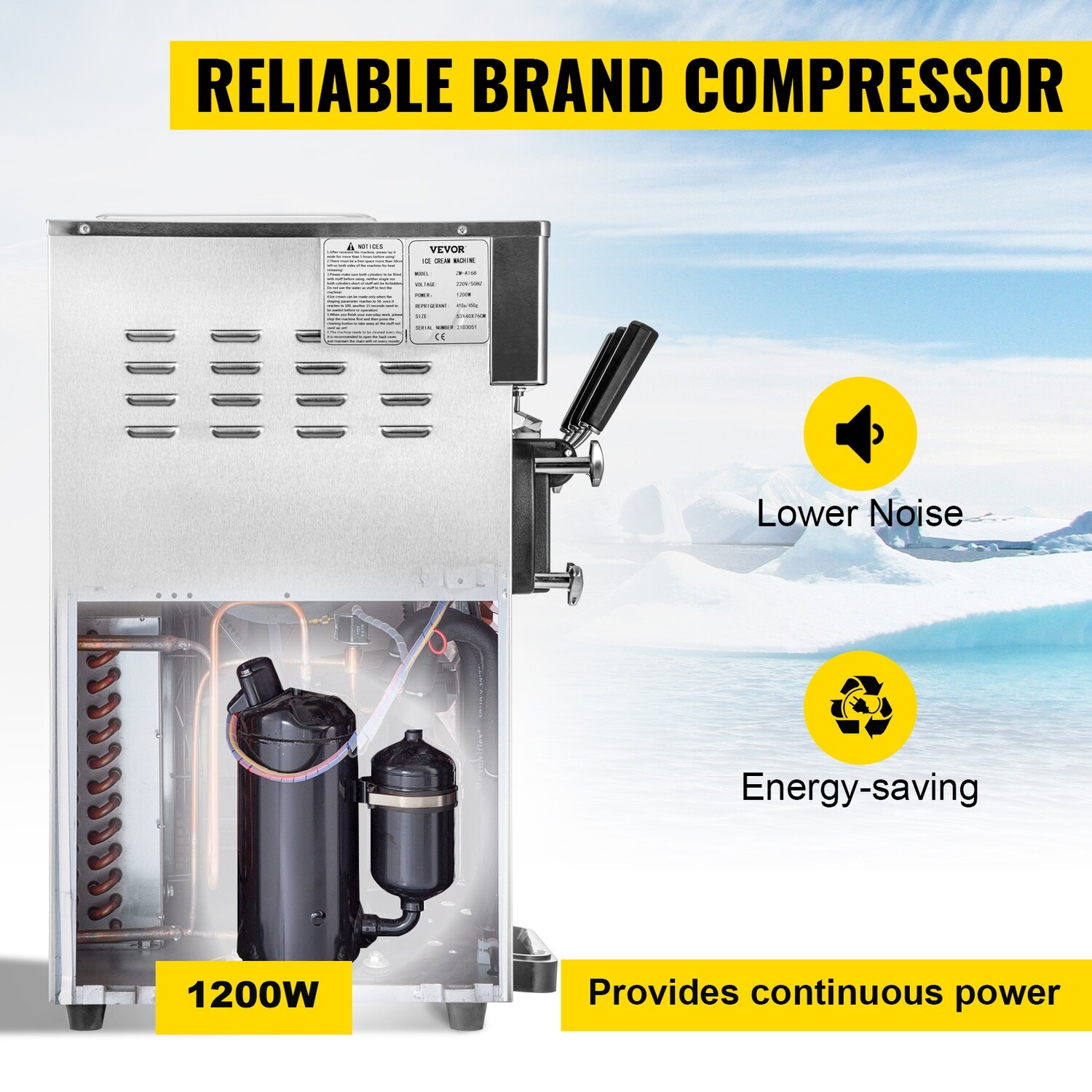 Countertop LCD Panel Commercial 3-Flavor Soft Ice Cream Machine with One-Click Cleaning