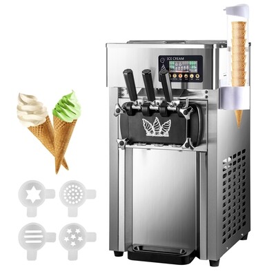 Countertop LCD Panel Commercial 3-Flavor Soft Ice Cream Machine with One-Click Cleaning