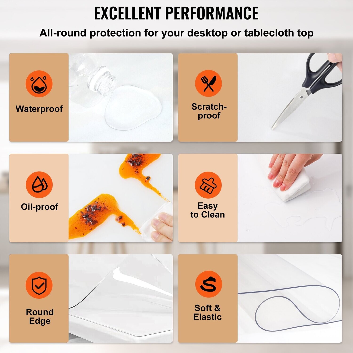 Waterproof PVC Tablecloth Protector 42 x 78 inches Dining Table Cover