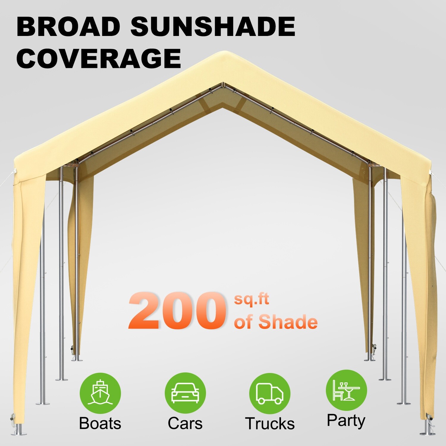Heavy-Duty Garage Shelter, 10 x 20 ft Carport with 8 Legs, Durable and Weather-Resistant Outdoor Storage for Vehicles, Boats, and Equipment