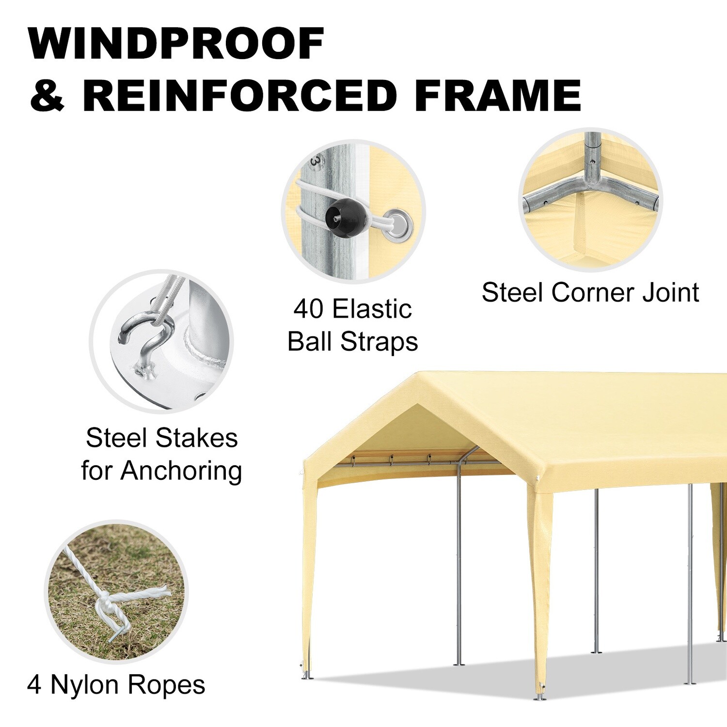 Heavy-Duty Garage Shelter, 10 x 20 ft Carport with 8 Legs, Durable and Weather-Resistant Outdoor Storage for Vehicles, Boats, and Equipment