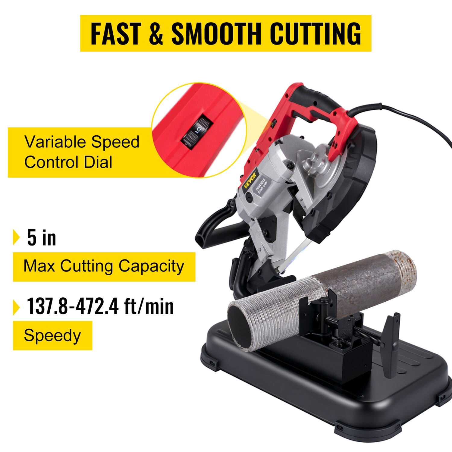 Portable 5 Inch Cutting Capacity Handheld Band Saw for Metal Wood [ 10Amp Motor ]