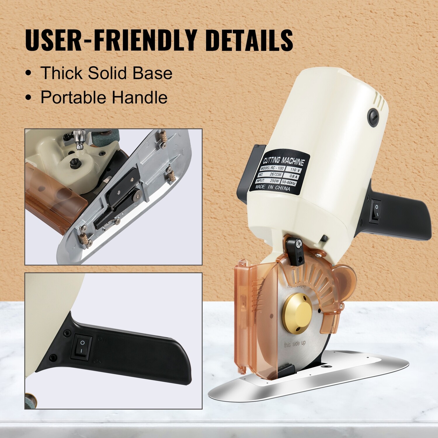 Industrial 100mm Blade Hand-Held Electric Cloth Cutter Fabric Cutting Machine for Efficient Textile Cutting