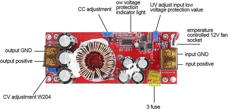 Voltage Up Converter Boost Module DC-DC 10-60V to 12-97V 1500W CC-CV Power Supply Module for Boost