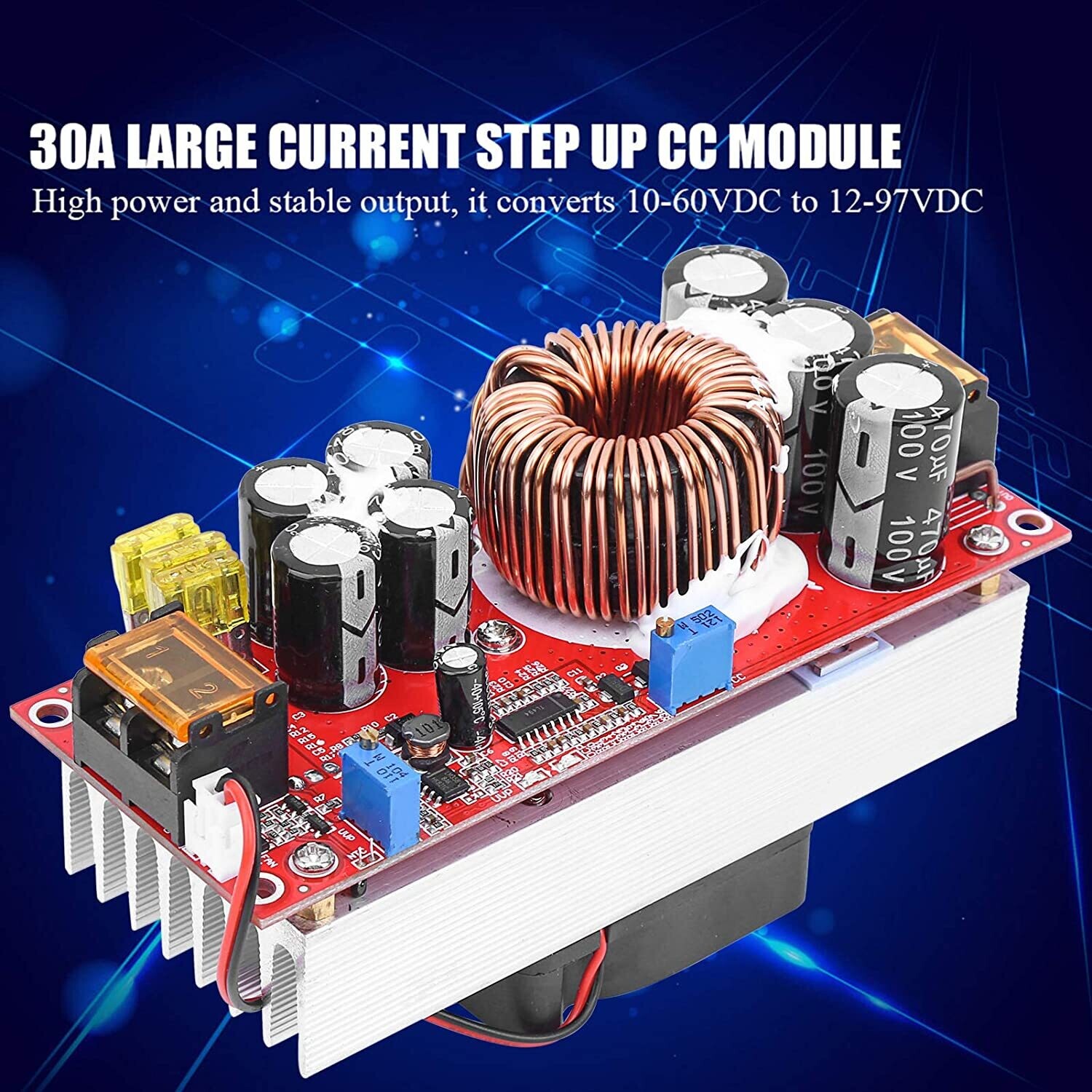Voltage Up Converter Boost Module DC-DC 10-60V to 12-97V 1500W CC-CV Power Supply Module for Boost