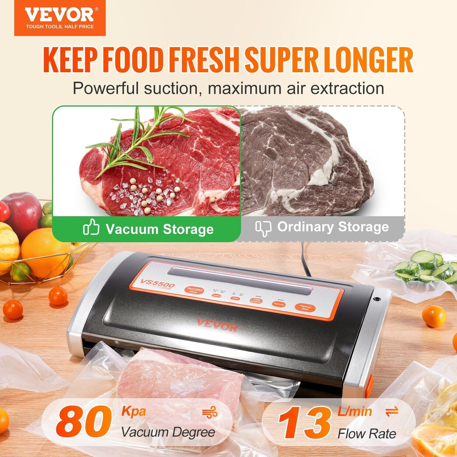 Vacuum Sealer Machine Food Preservation Storage Saver 80Kpa w/ Seal Bag