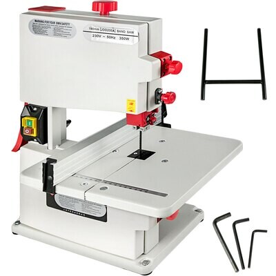 80mm Cutting Height Small Red Metal Tabletop 8-Inch Benchtop Bandsaw - Compact and Efficient for Precision Cutting in Woodworking and DIY Projects
