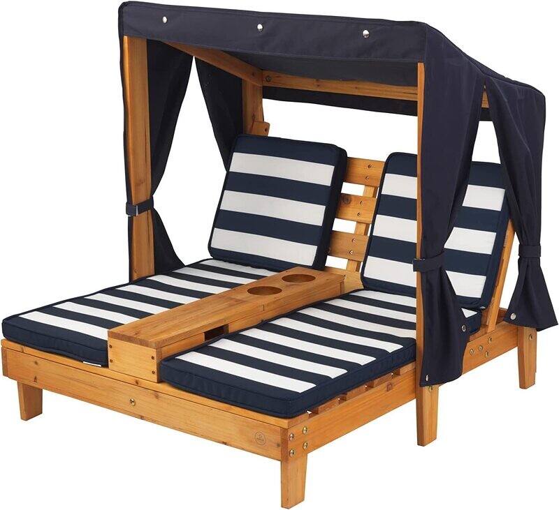 Cup Holders on Both Chaise Lounges, Adjustable Outdoor Recliner with Beverage Storage