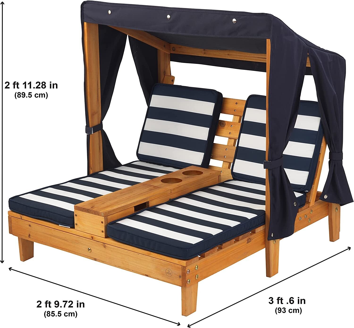 Cup Holders on Both Chaise Lounges, Adjustable Outdoor Recliner with Beverage Storage