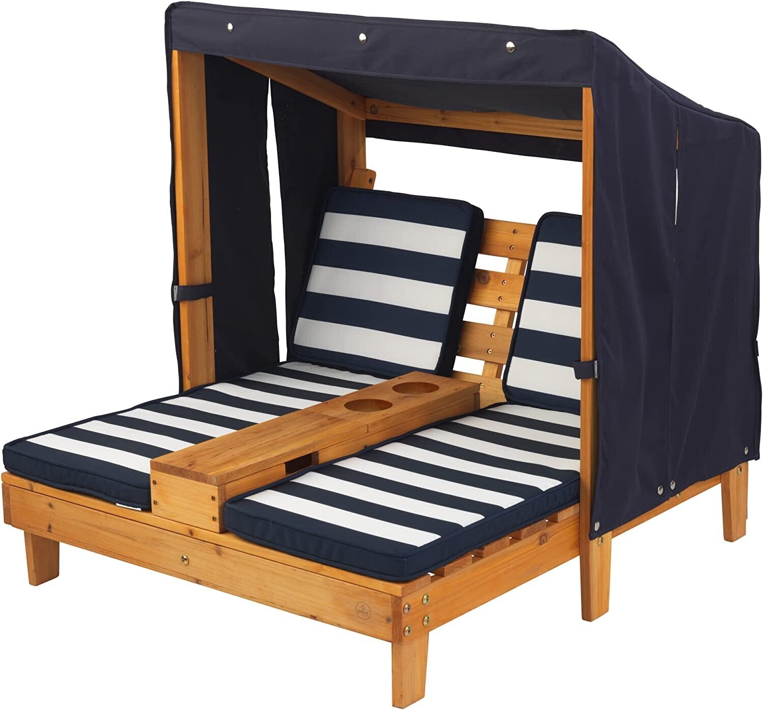 Cup Holders on Both Chaise Lounges, Adjustable Outdoor Recliner with Beverage Storage