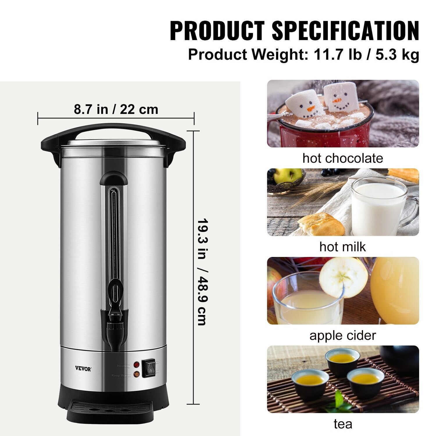 Large Coffee Dispenser, Commercial Coffee Urn, 110 Cups Stainless Steel
