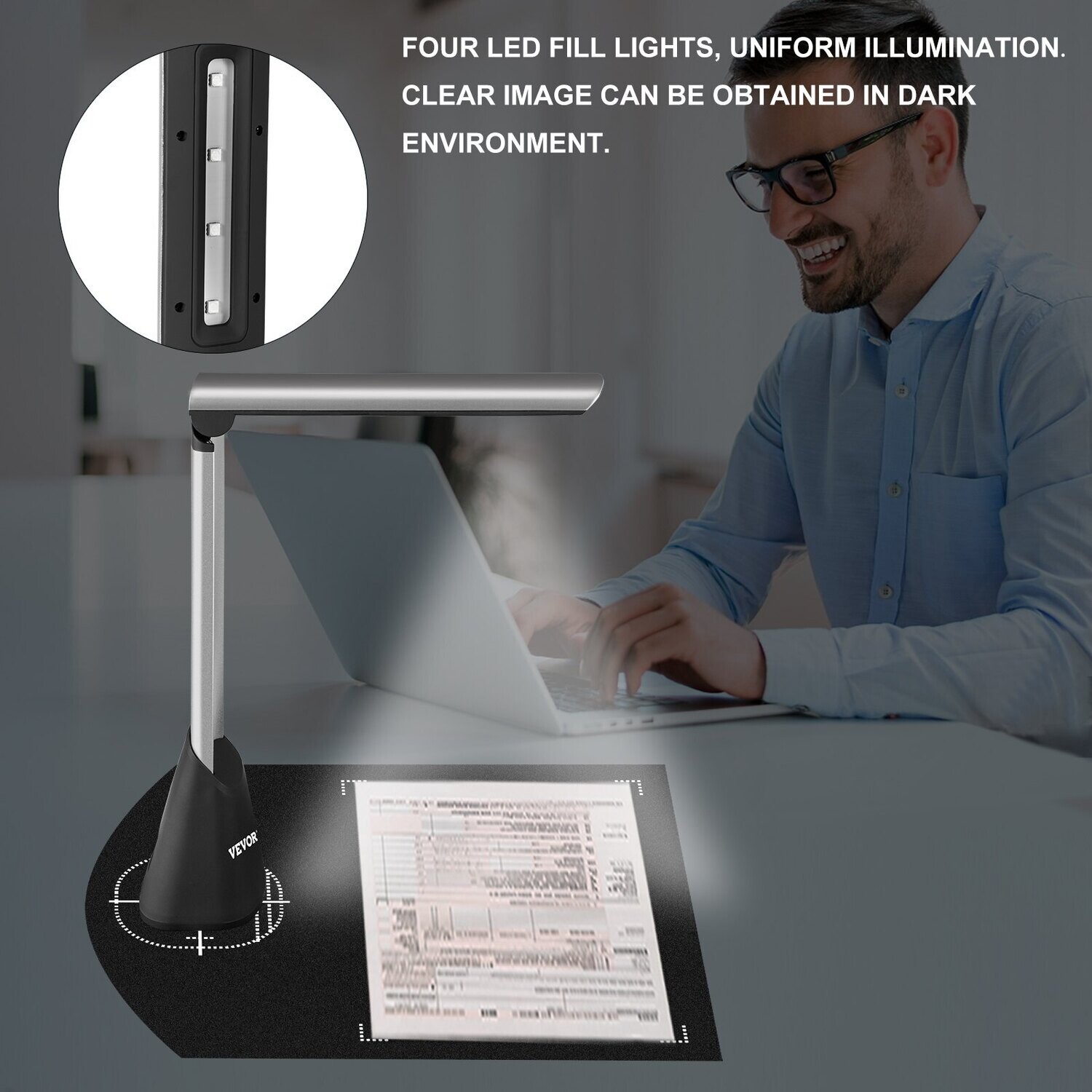 Portable A4 Book size Scanner,5 Mega-Pixel L ens Book and document Scanner with LED Lights