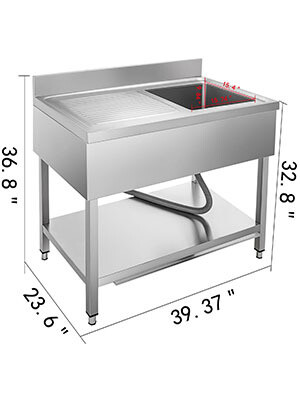 39.5 inch Stainless Steel Professional Utility Sink with Single Bowl Unit for Bar Kitchen &amp; Restaurant