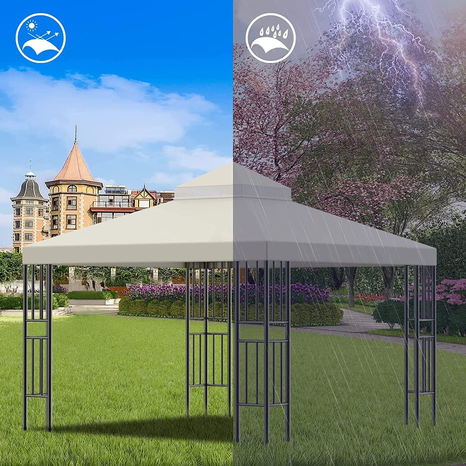 3x3m Gazebo Canopy Replacement Cover - Waterproof 2-Tier Design with Air Vented Top for Outdoor Use (Top Only) - Ideal for Refreshing Your Pop-Up Canopy for Events and Gatherings