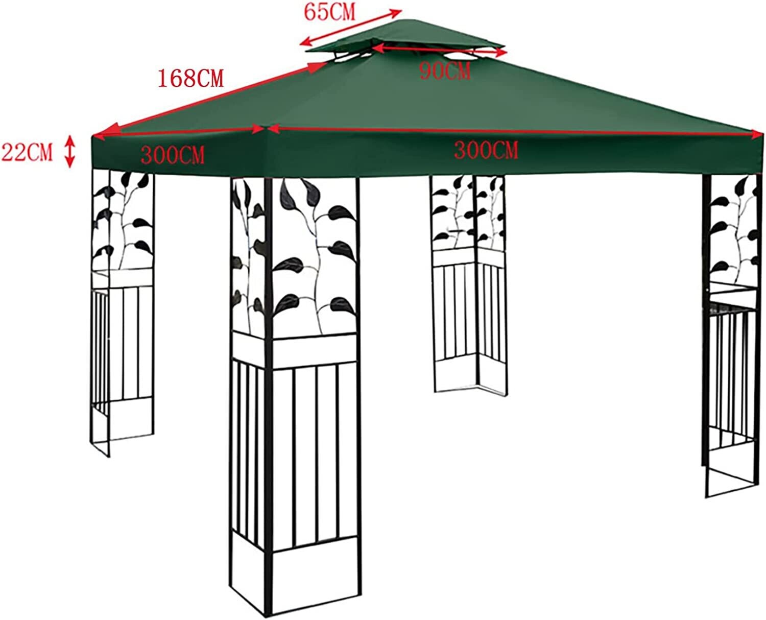 3x3 Gazebo Canopy Replacement Covers 3m x 3m 2 Tier Waterproof with Air Vented Top for Outdoor (Top Only)