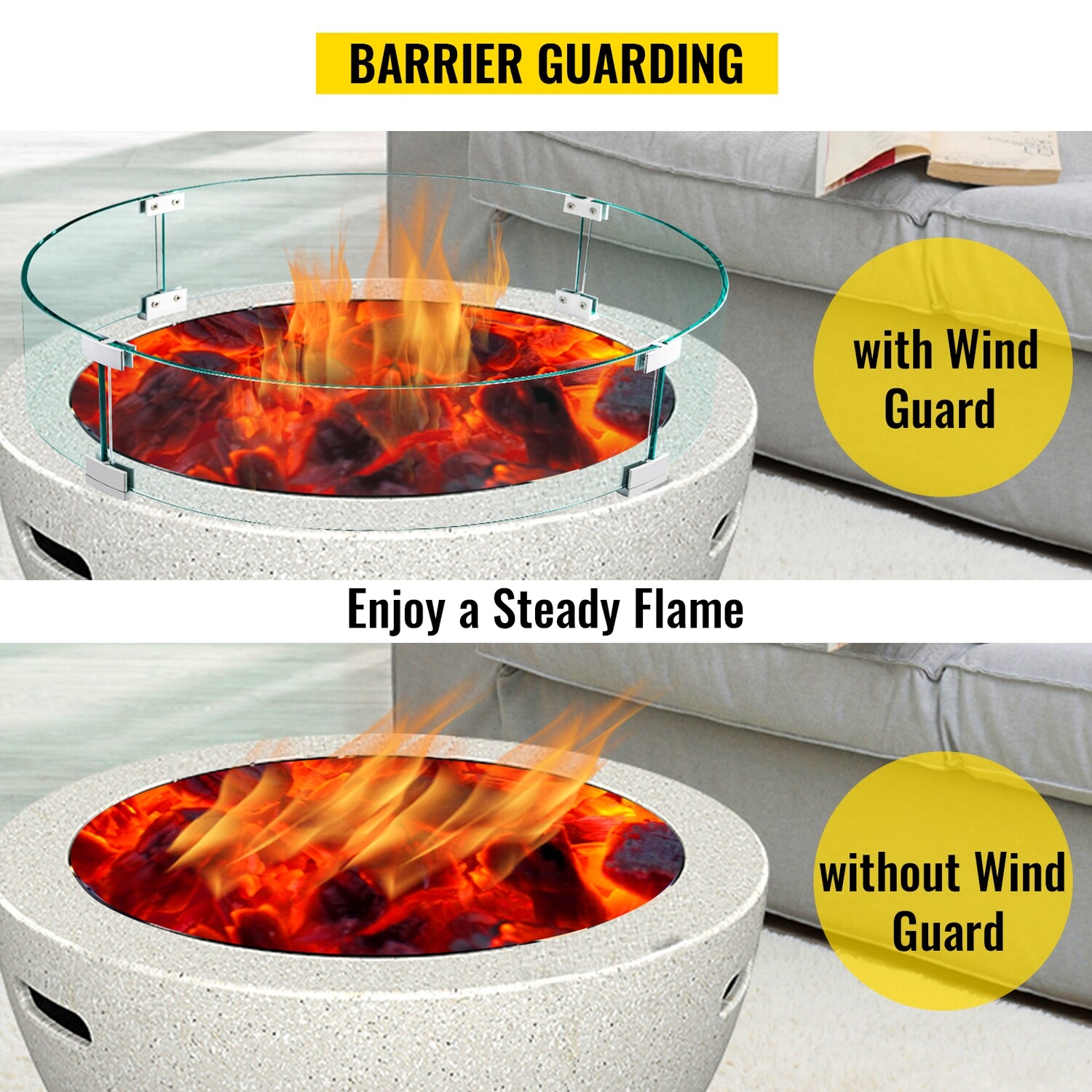 Fire Pit Wind Guard – Round Glass Shield, 24 x 24 x 6 Inch Glass Flame Guard for Outdoor Fire Pits