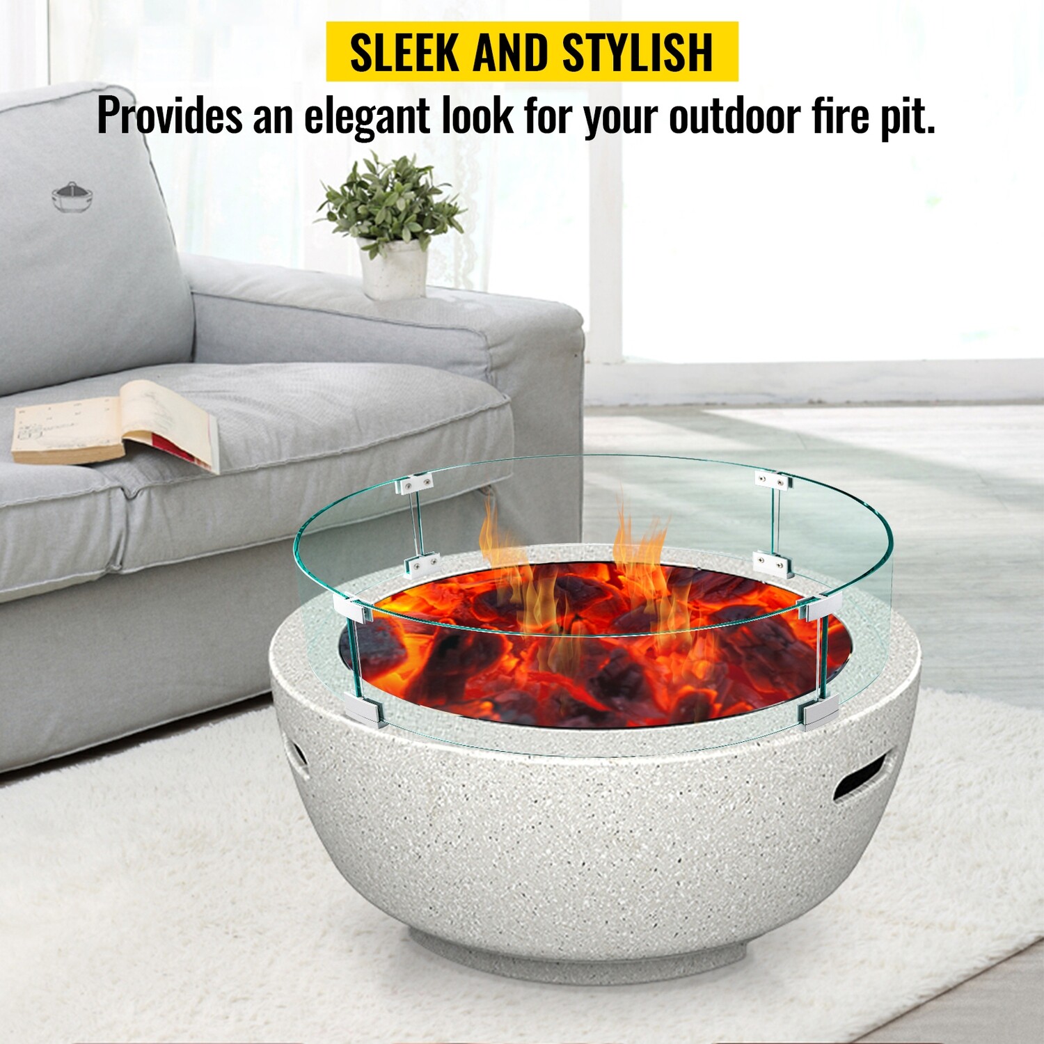 Fire Pit Wind Guard – Round Glass Shield, 24 x 24 x 6 Inch Glass Flame Guard for Outdoor Fire Pits