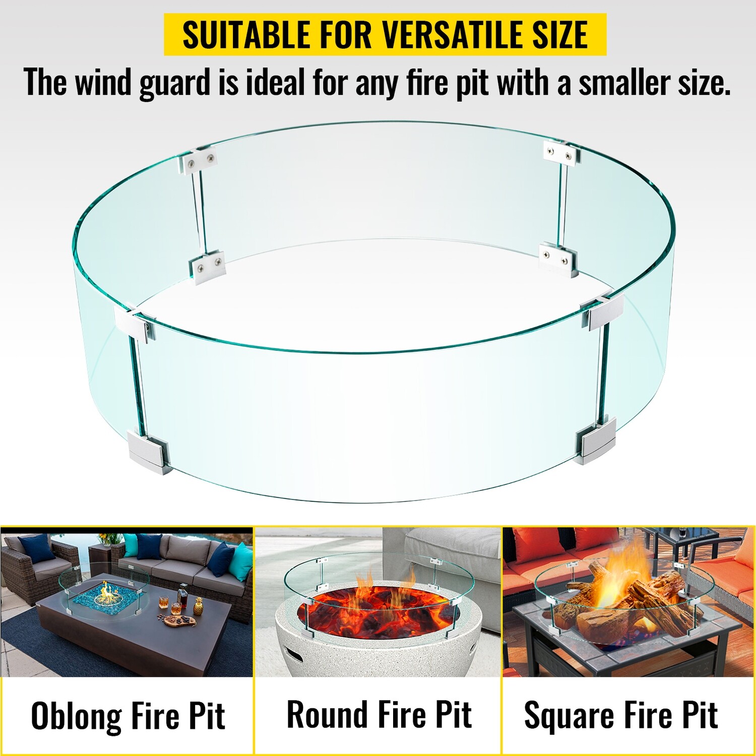 Fire Pit Wind Guard – Round Glass Shield, 24 x 24 x 6 Inch Glass Flame Guard for Outdoor Fire Pits