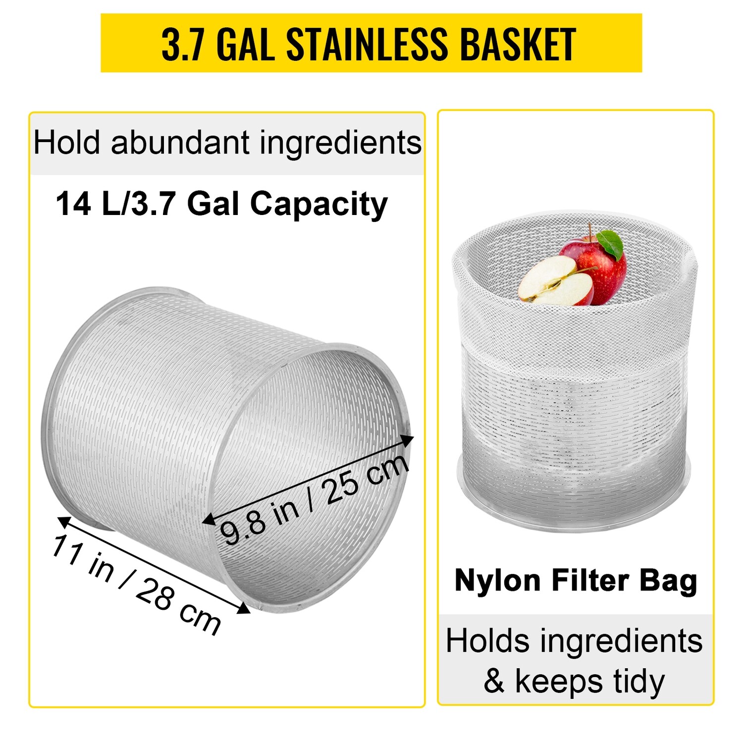 3.7 Gal / 14 L Cast Iron Manual Grape Presser - Heavy-Duty Fruit and Wine Maker - Perfect for Pressing Grapes and Fruits for Homemade Wine - Sturdy, Efficient Design for Small-Batch Production