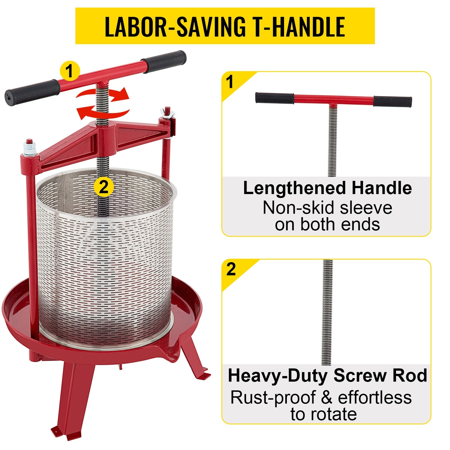 3.7 Gal / 14 L Cast Iron Manual Grape Presser - Heavy-Duty Fruit and Wine Maker - Perfect for Pressing Grapes and Fruits for Homemade Wine - Sturdy, Efficient Design for Small-Batch Production