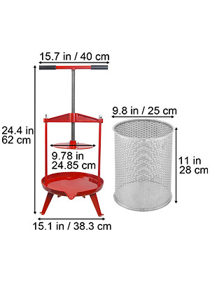 3.7 Gal / 14 L Cast Iron Manual Grape Presser - Heavy-Duty Fruit and Wine Maker - Perfect for Pressing Grapes and Fruits for Homemade Wine - Sturdy, Efficient Design for Small-Batch Production