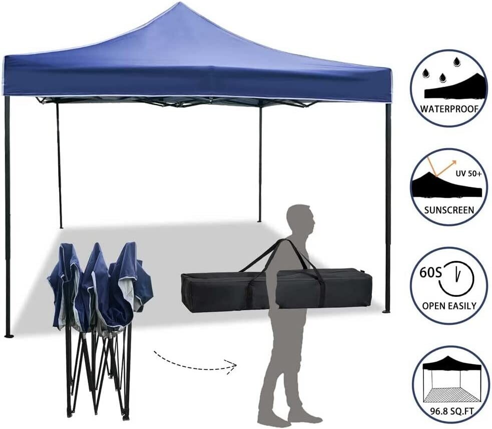 Gazebo 3x3 Meters Foldable Waterproof Polyester Fabric with Metal Structure, Outdoor Folding Tent for Parties and Events