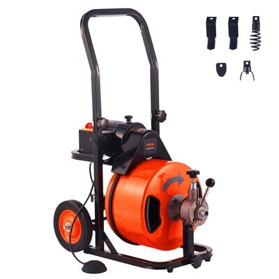 Electric Drain Cleaning Machine with 100 FT x 3/8 Inch Auto-Feed Drain Auger – Heavy-Duty Sewer Snake for Plumbing and Clog Removal