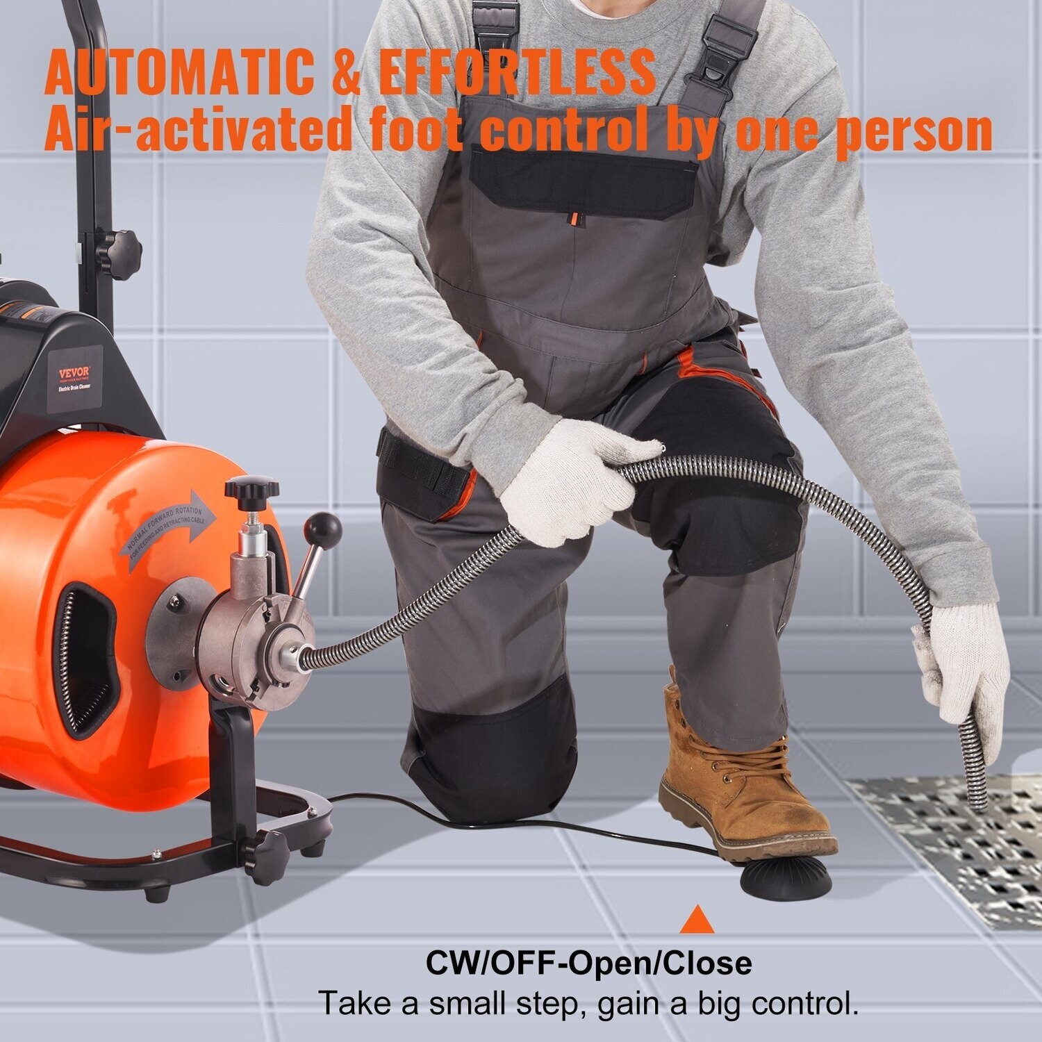 Electric Drain Cleaning Machine with 100 FT x 3/8 Inch Auto-Feed Drain Auger – Heavy-Duty Sewer Snake for Plumbing and Clog Removal