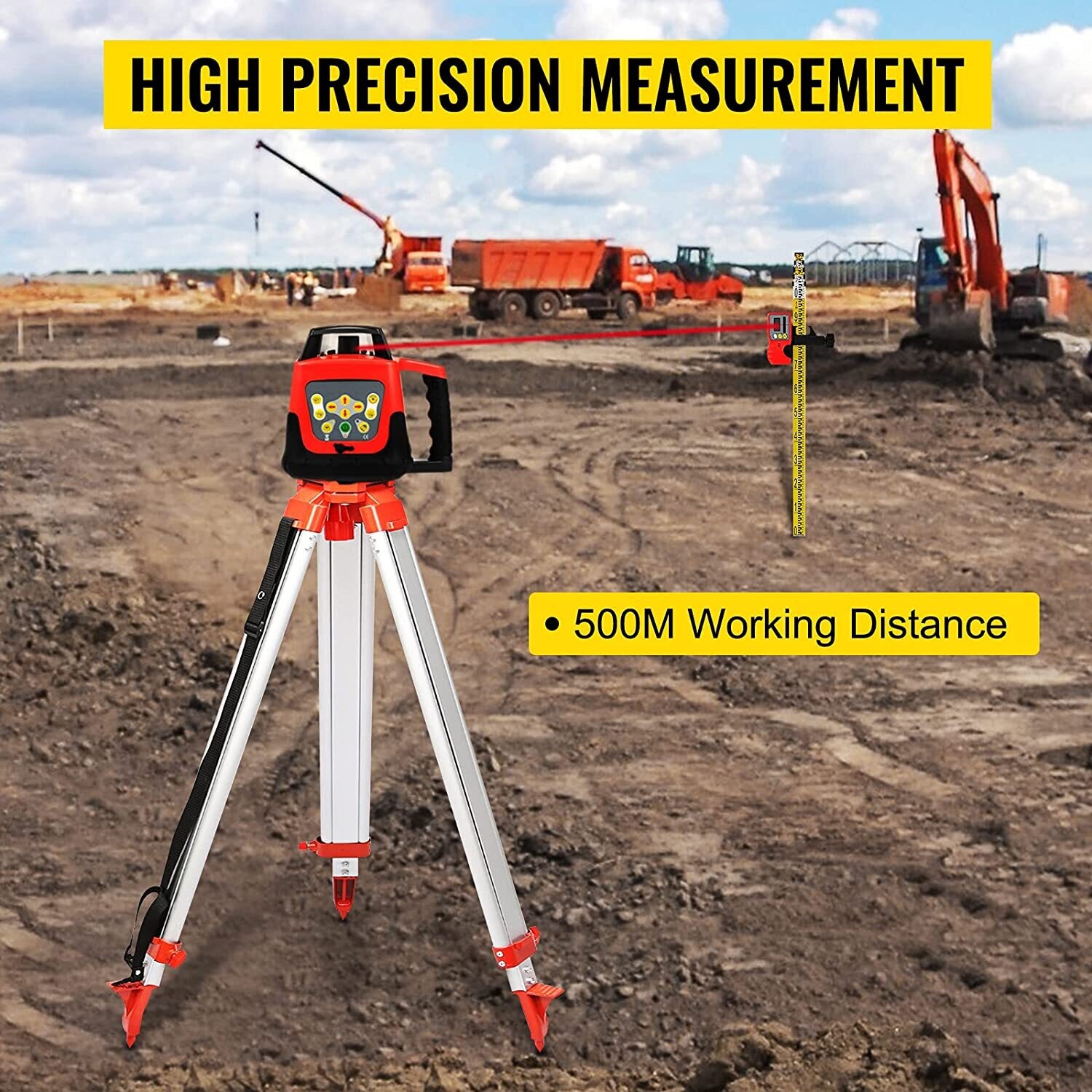 500m Professional Rotating Self-Leveling Rotary  360 Degree Laser Level with Tripod and Staff