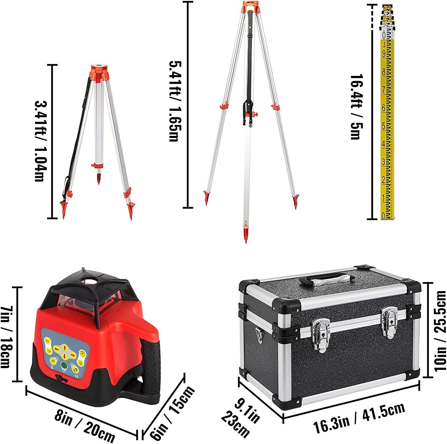 500m Professional Rotating Self-Leveling Rotary  360 Degree Laser Level with Tripod and Staff