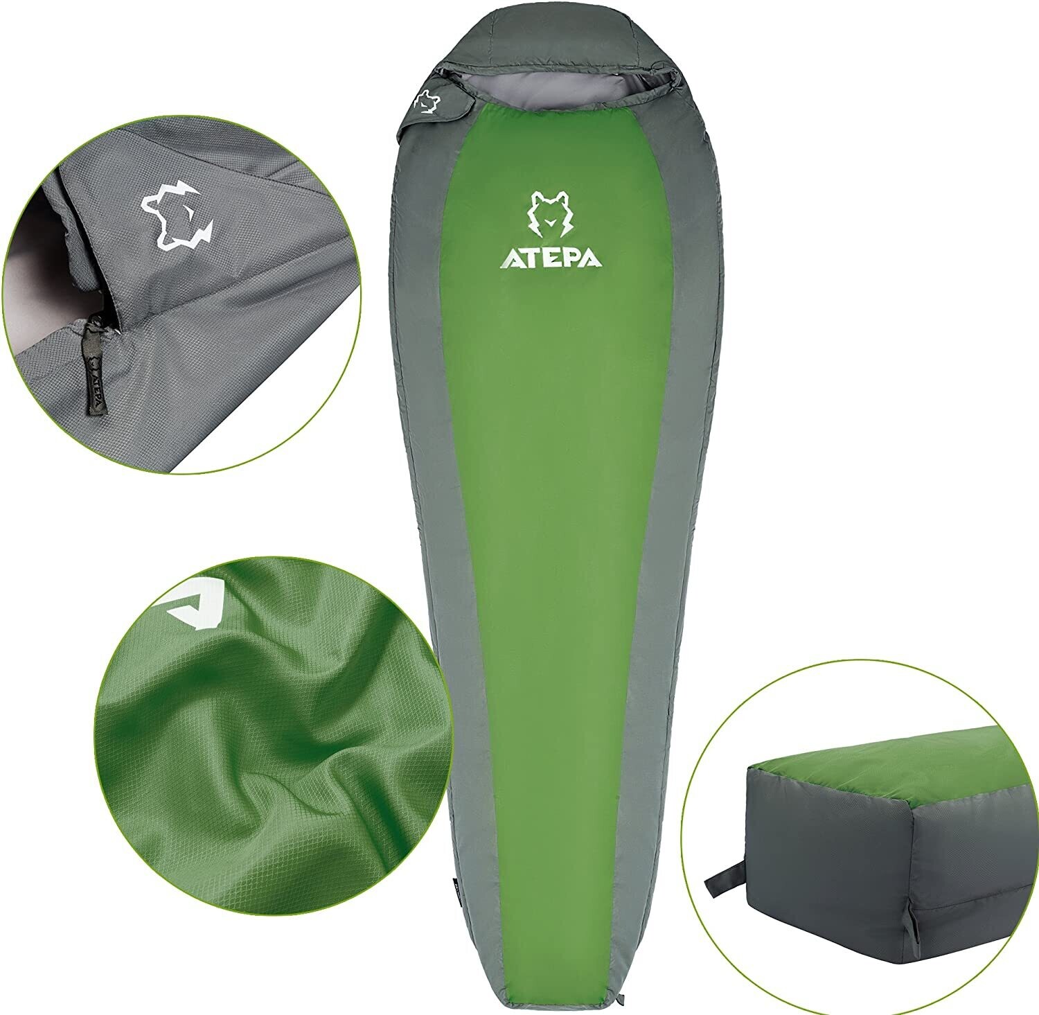 Compact 1000 Ultra-Light Mummy Sleeping Bag – 2-3 Seasons, 1.1 kg (200 x 80 x 50 cm), Perfect for Camping, Hiking, Festivals, Backpacking &amp; Home