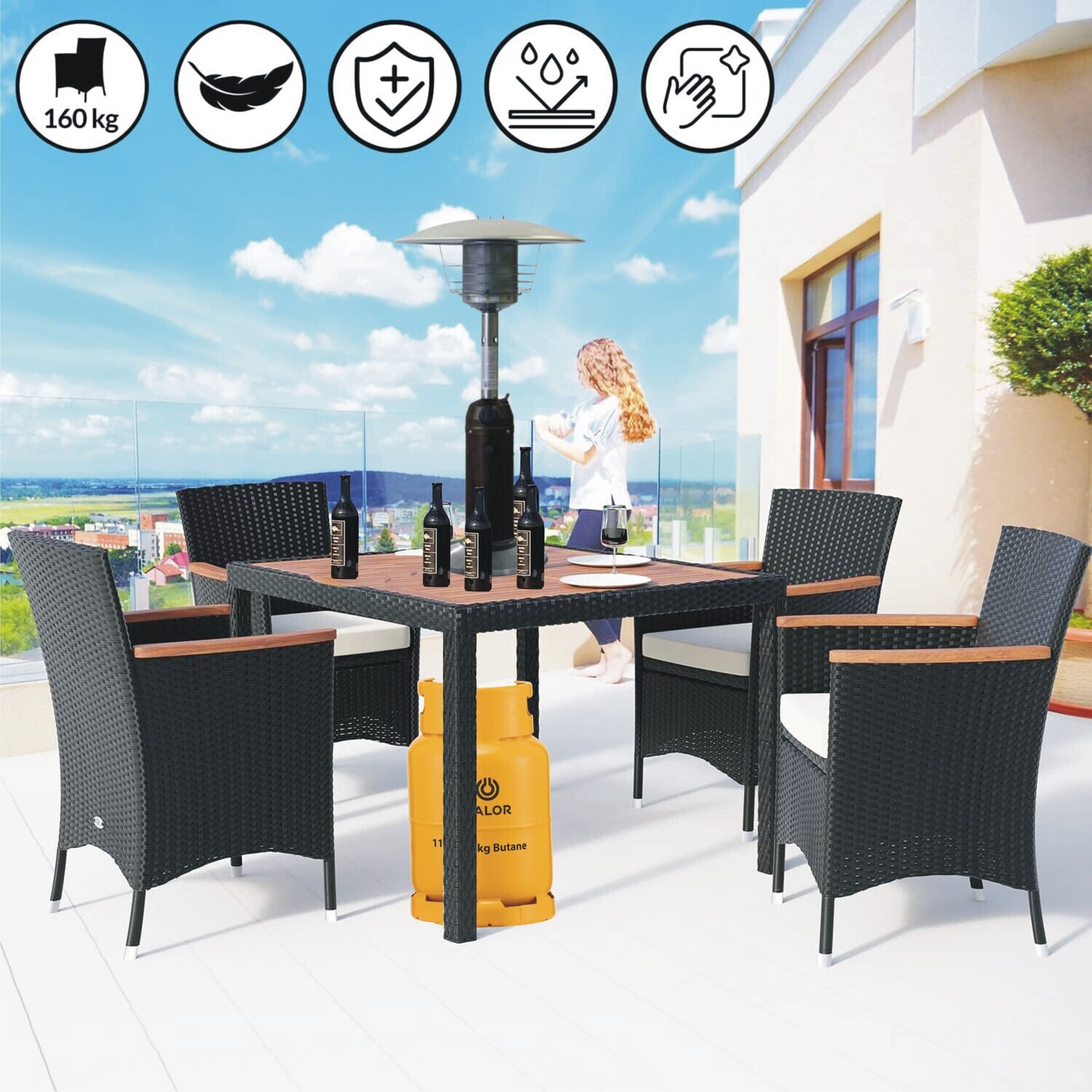 Tabletop Stainless Steel Patio Heater with Hose for Bottled Gas