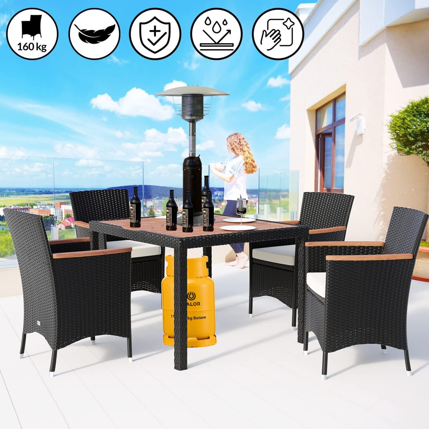 Tabletop Stainless Steel Patio Heater with Hose for Bottled Gas