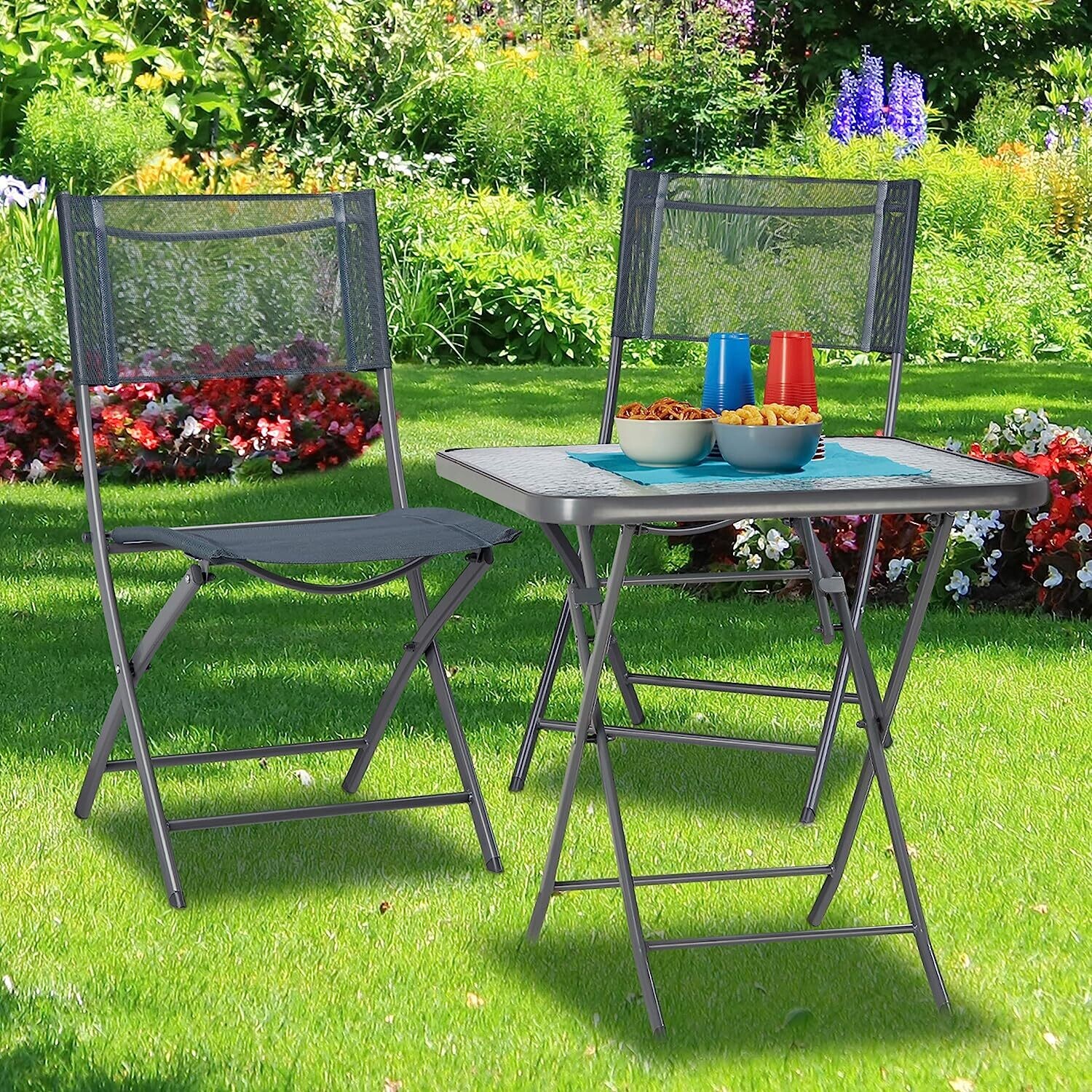 Table for Folding Balcony with Decorative Glass Top