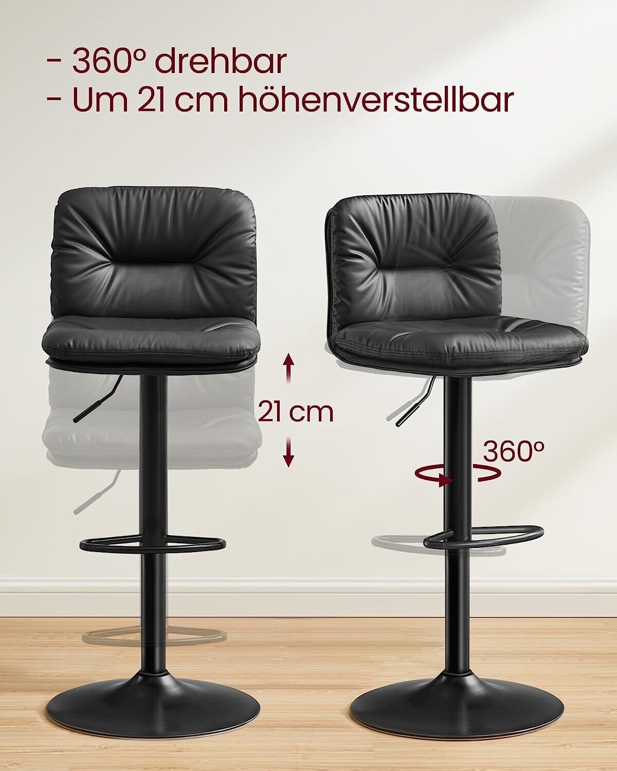 2x Adjustable Height Bar Stools - Stylish and Versatile Seating for Kitchens, Bars, and Dining Areas, Perfect for Any Décor
