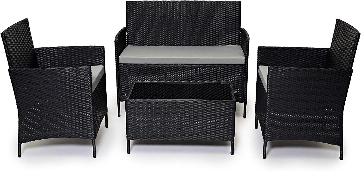 4-Piece Rattan Garden Chair Furniture Set - Stylish Weather-Resistant Wicker Patio Furniture with Cushions, Perfect for Gardens, Balconies, and Terraces, Colur: Black