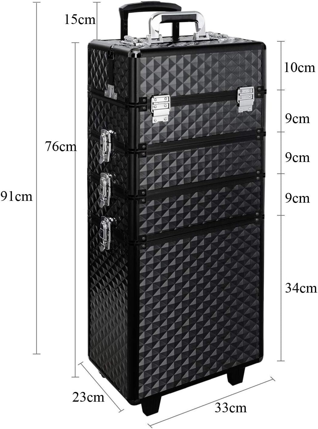 Professional Aluminum Rolling Vanity Cosmetic Case with 4 in 1 Makeup Trolley